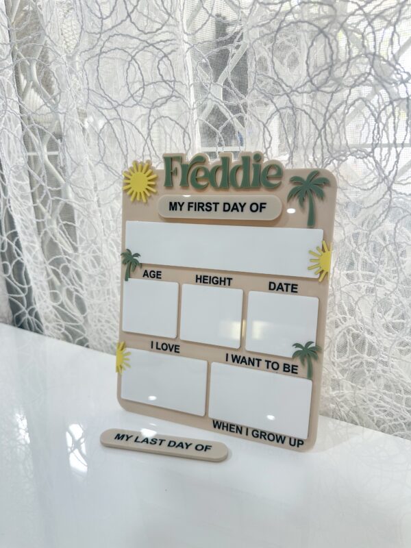 Sun-themed first and last day of school acrylic board Acrylic board, sun theme, first and last day of school, custom, personalised, ready for personalisation.