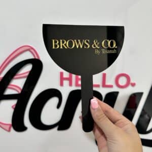 Custom salon face shield with logo, featuring a protective shield for lash and brow specialists, crafted from layered.
