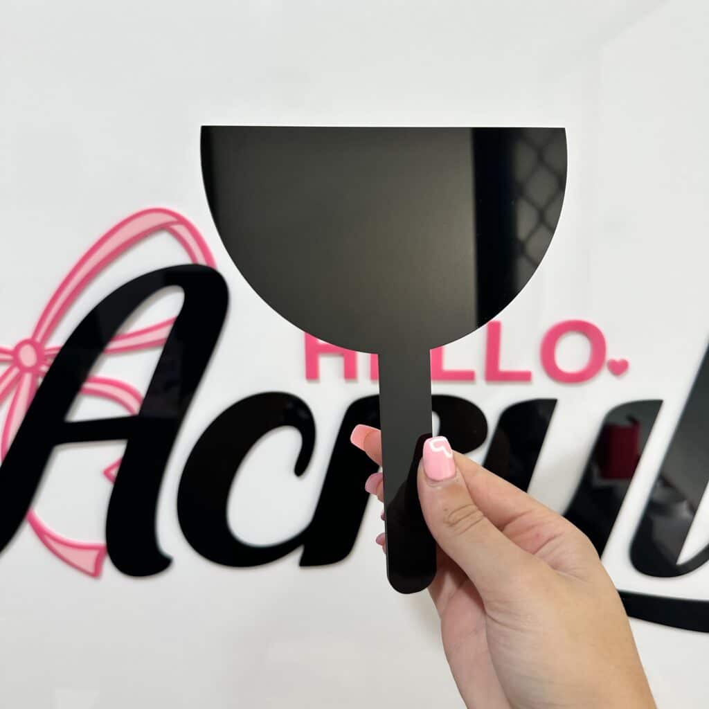 Custom salon face shield with logo, made from layered acrylic, featuring a clear finish, designed for lash and brow.