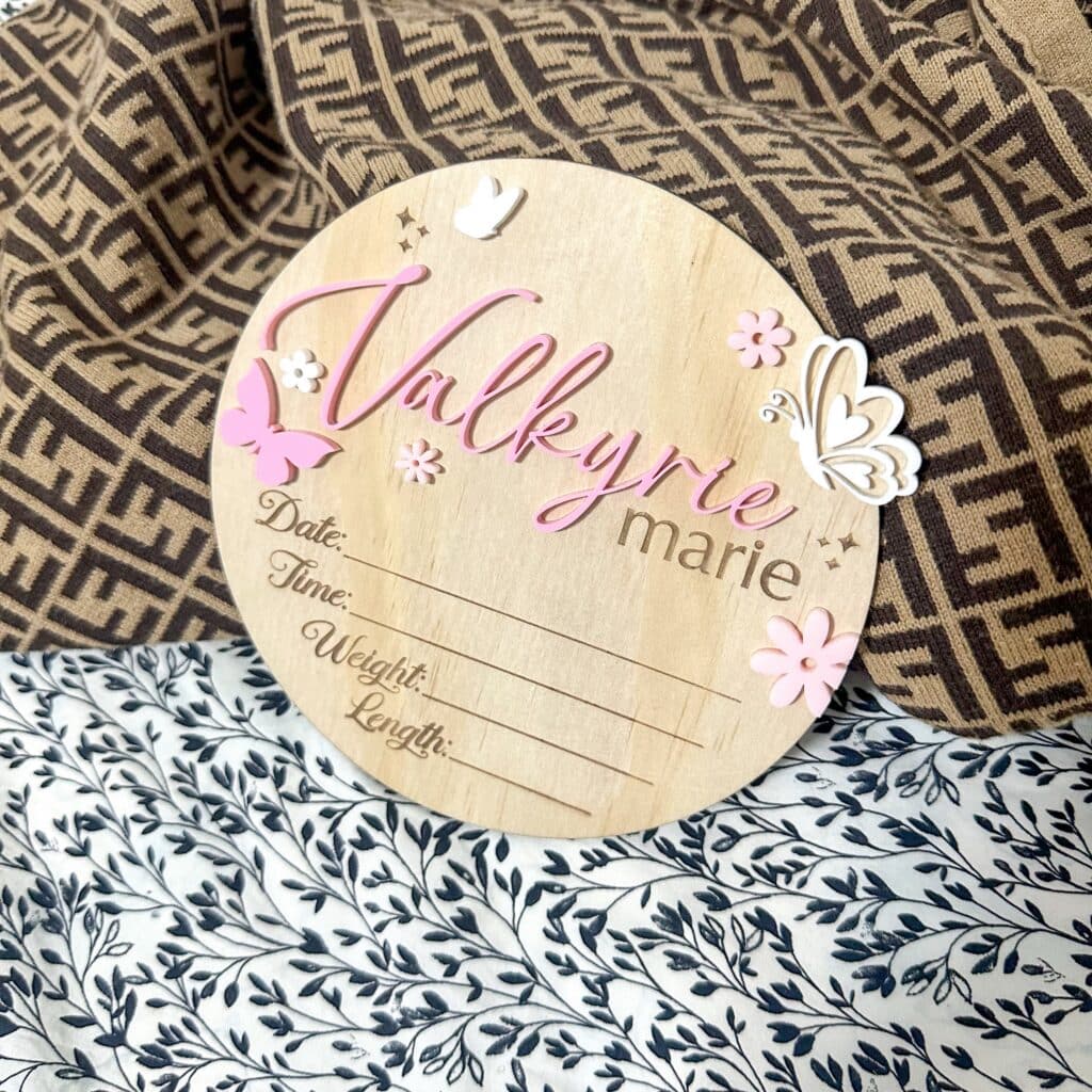 Baby Name & Birth Details Announcement | Butterfly & Flowers