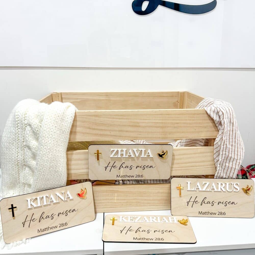 Personalised He Has Risen Easter Crate Plaque | Christian | Gold Cross & Dove Acrylic Plaque