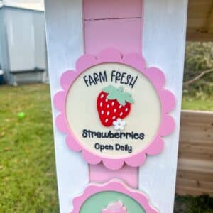 acrylic sign for kids playroom, personalised, custom, handcrafted, bespoke, farm fresh strawberries, kids playroom, acrylic.