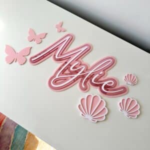 Triple layer acrylic name sign, personalised with 3D effect, customised with a unique design, a bespoke and handcrafted.