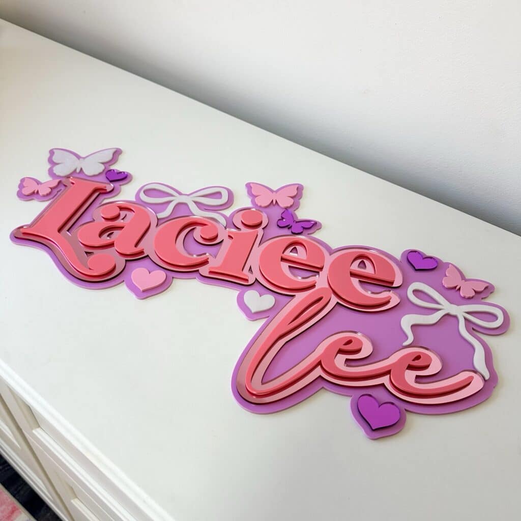 Personalised Butterfly Hearts Triple Layer Name Sign