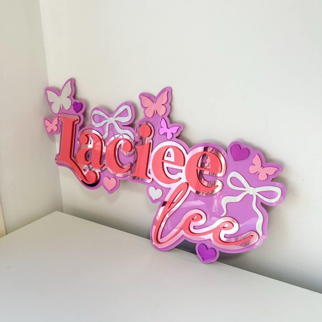 Personalised Butterfly Hearts Triple Layer Name Sign