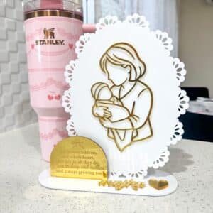 layered acrylic Mother's Day plaque with a mirrored finish, ready for personalisation.