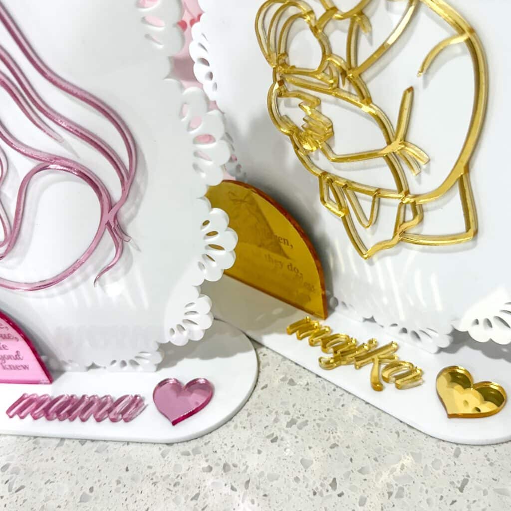layered acrylic Mother's Day plaque gift for mum and grandma with a mirrored finish.