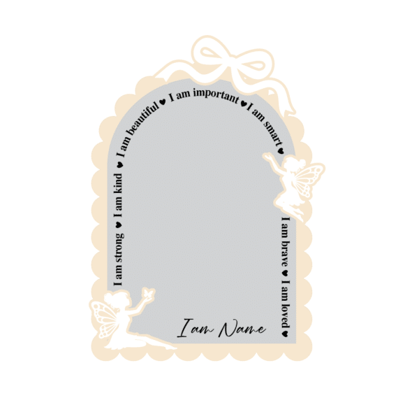 Personalised Fairy Affirmation Mirror with Bow | Scalloped Edge Kids Bedroom Decor