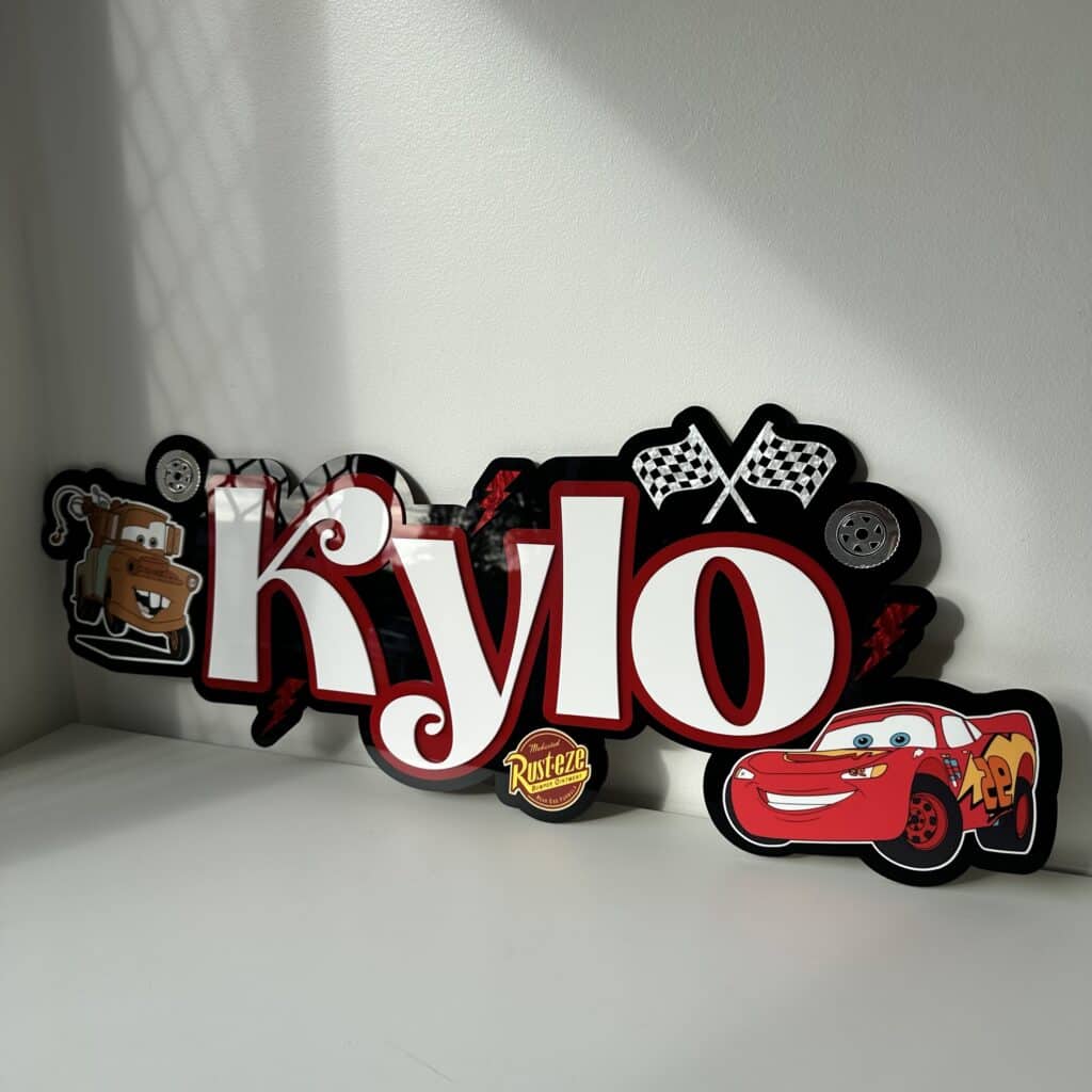 Custom Lightning McQueen Triple Layer Name Sign | UV Printed Disney Cars Wall Decor